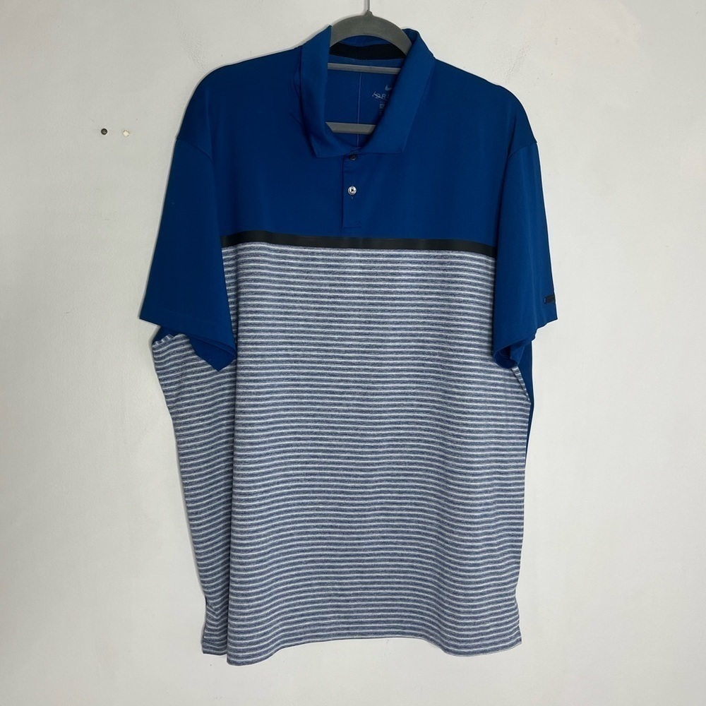 Nike Dri-Fit Tiger Woods Blue Stripe Polo Size XL Perfomance Golf